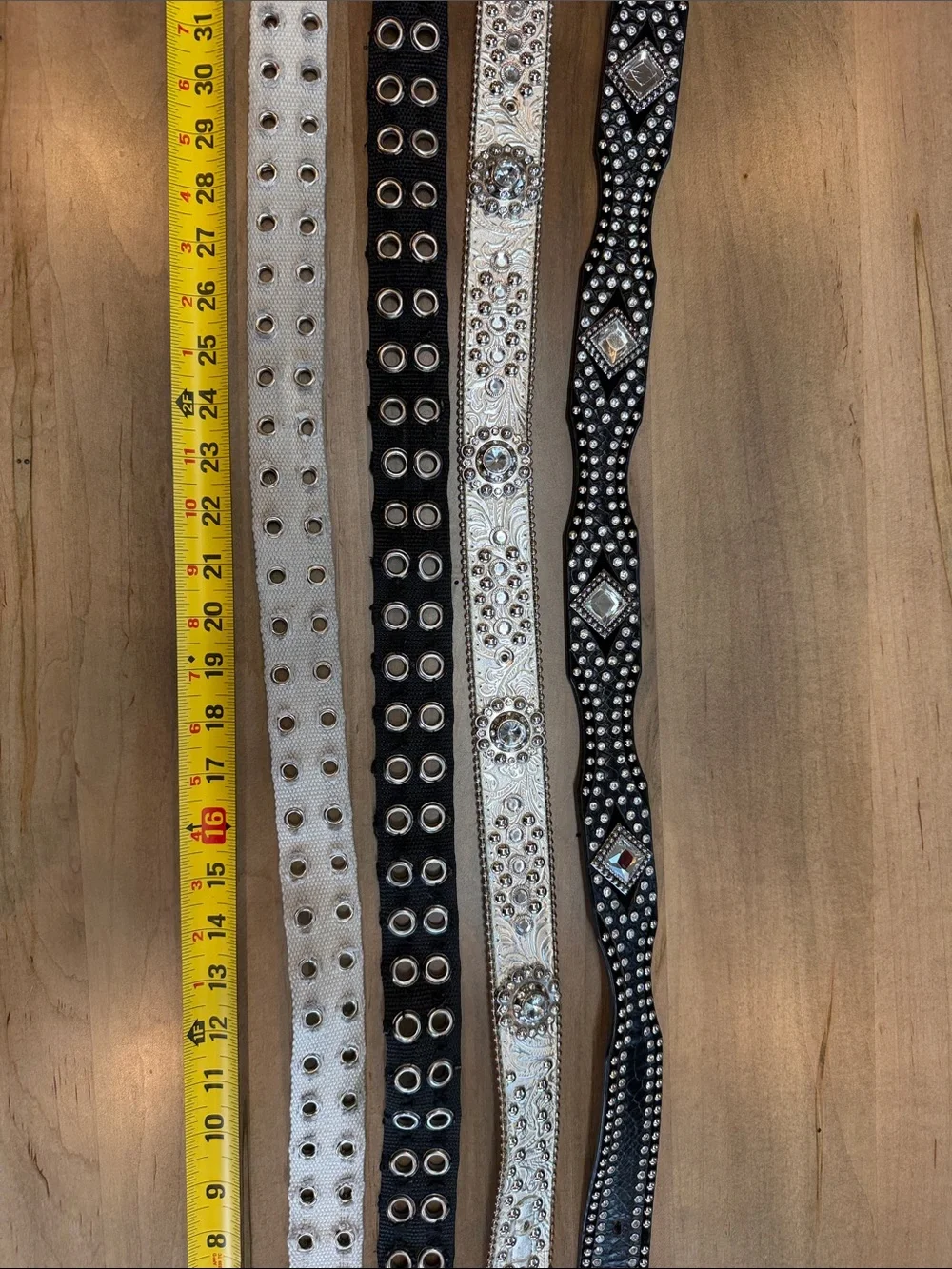 Multiples Studded Rhinestone Western-Style Belts in Black & White